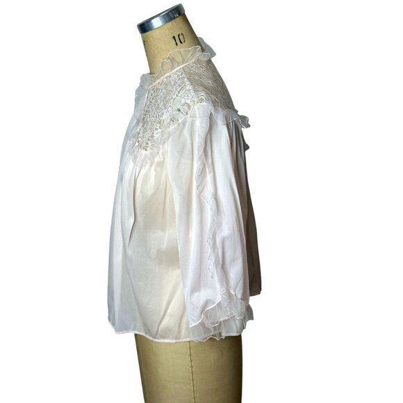 1950s/60s pink bed jacket with lace yoke front and back by Rogers Size M - Picture 5 of 9